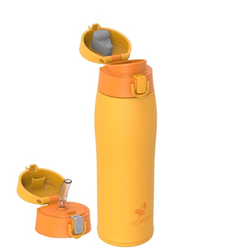 AORIN Botella Agua Acero Inoxidable 18/8 con 2 Tapas, 750ml Botella Agua Niños, Botella Térmica Anti-Fugas, Botella Gimnasio, Termo sin BPA para Deportes, Exterior, Viajes y Escuela