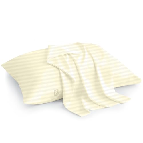 Image of Atiksh Beddings 12x16 Toddler Travel Pillow Cases, Pack of 2, 100% Egyptian Cotton, 600 Thread Count, Zipper Closure, Small Pillowcase for Kids, Daycare, Preschool & Travel, Ivory Stripe