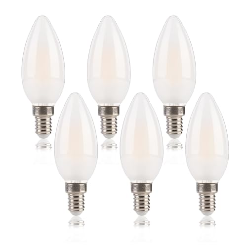 Image of FLSNT Dimmable E14 LED Light Bulb 40W Equivalent, 5.5W C35 LED Filament Small Screw in Light Bulbs, 550LM SES E14 Candle Bulb 2700K Warm White, Pack of 6