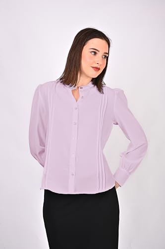 Image of Women's Regular Fit Solid Pleated Cotton Blend Shirts