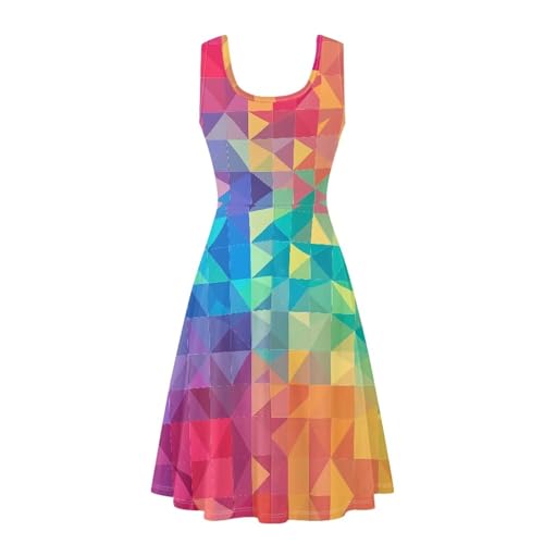 Image of TOADDITDO Women's Sleeveless O Neck Beach A-Line Party Coctail Tank Dresses Flared Sundress