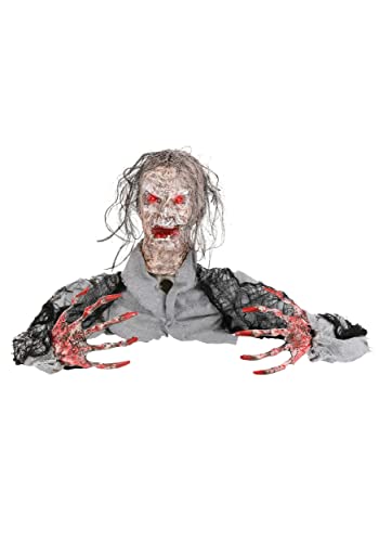 Fun Costumes Ground Crawling Half Body Zombie Outdoor & Indoor Decoration Candy Holder Posable Light-Up Flashing Eyes Battery Operated Yard Lawn Display