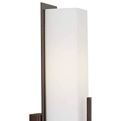 Image of Possini Euro Design Midtown Modern Wall Light Sconce Bronze Hardwired 4 1 /2 inch Fixture Opal White Glass Rectangular Shade for Bedroom Bedside Bathroom Vanity Living Room Hallway Dining House Kitchen