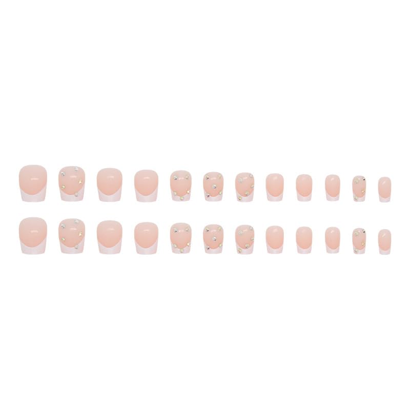 JUSTOTRY 24 Pcs False Nails Short with Diamond Pattern,Milky White French Square Press on Nails,Glossy Fake Nails Medium for Nail Art,Pretty Squoval Stick on Nail for Women Gifts - Image 4