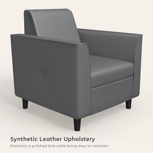 Image of Interio by Godrej Sofa Emperor 1 Seater Synthetic Leather Sofa for Living Room, 1-Year Warranty, Solid Wood, Nimbus Grey