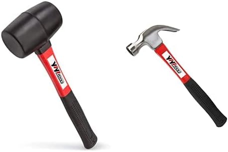 YIYITOOLS 16oz Rubber Mallet Black & 16oz Claw Hammer With fiberglass Handle