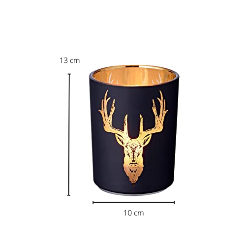 EDZARD Lio Lantern Height 13 cm, Diameter 10 cm, Matte Black Exterior with Gold Deer Motif, Black,gold,silver - Image 3