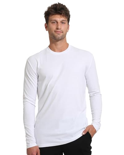 True Classic Camisa de manga larga para hombre. Camisa de cuello redondo ajustada de alta calidad para hombre., Blanco, XXX-Large