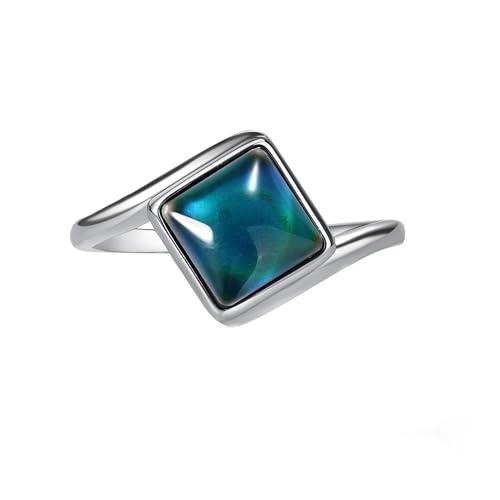 Precious Pieces .925 Sterling Silver Square Mood Ring Changing Colors for Girls, Teenagers, Women or...