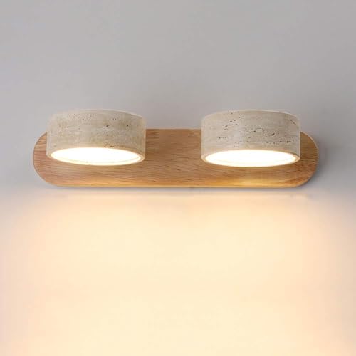 USMJQVZ Aplique de Pared LED de Piedra Natural para tocador con Pantalla de Piedra de Nogal Natural, 2, 3 o 4 Luces, para baño, sobre Espejo, Giratorio 180°.