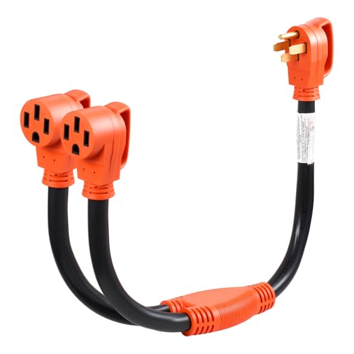 VEVOR Y Splitter Adapter Cord 50 Amp NEMA 14-50 4 Prong 240V Splitter for RV and EV NEMA 14-50P to Dual 14-50R Outlets with Grip Handle Heavy Duty 6/3+8/1 STW Wire Outdoor RV Power Extension Cord