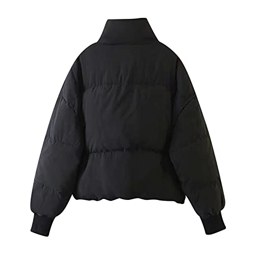 Lapirek Damen Puffer Jacke Kurz Schwarz Beige Winter Warm Gesteppte Dicke Winterjacke Winter Warm Ubergangs Damen-Jacken Outdoor Langarm-Baumwolljacke Jacken füR Damen, L