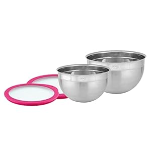 Rösle Bowl Set of 2 Food Storage Lids (Diameter 20 and 24 cm), Pink Charity Edition, Stainless Steel Bowls for Preparation and Storage of Food, Dishwasher Safe