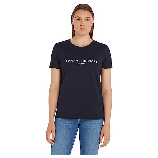 Tommy Hilfiger Mujer Camiseta Manga Corta Heritage Cuello Redondo, Azul (Desert Sky), L