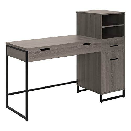 Image of OSP Home Furnishings Hagney Lane Worksmart Sit-to-Stand Desk with 3 Adjustable Positions and Extra Shelves, Farm Oak
