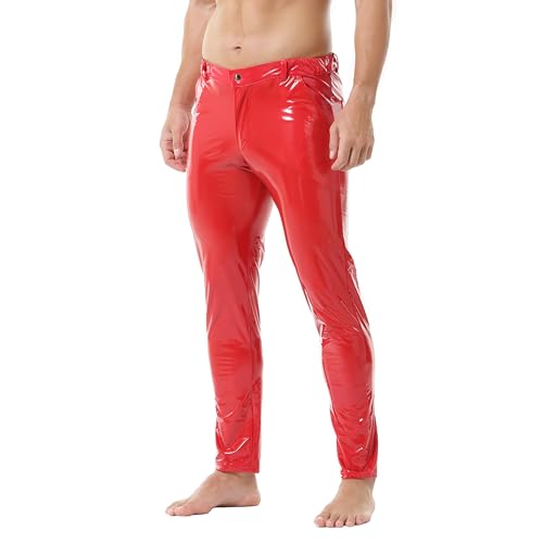 Men's Skinny Black PU Leather Pants - Straight Leg Faux Leather Night Club Shiny Disco Casual2