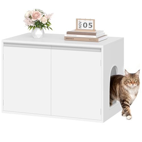 Hzuaneri Katzenklo Schrank, Katzenschrank mit Abnehmbarer Trennwand, 80 x 48,3 x 48,5 cm, Katzenhaus Verstellbarer Einlass (Links oder Rechts)...