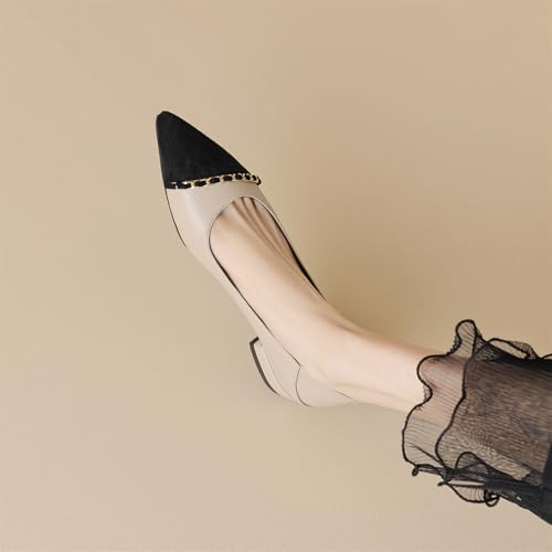 Women's Cap Closed Pointed Toe Pumps Low Block Heel Slip-On Work Office Church Casual Dress Basic Metallic Two Toned Shoes Business Comfortable Party All Weather Daily Wear Flats 7
