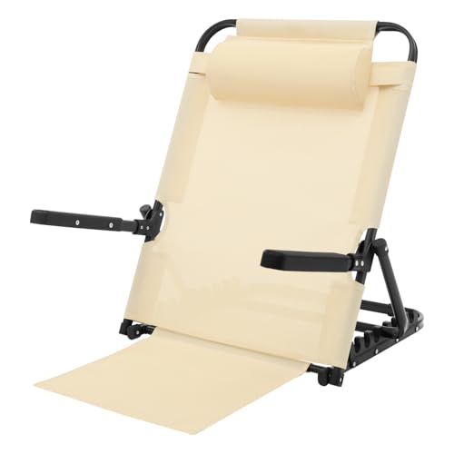 mignonnememe Adjustable Lifting Bed Backrest with Armrest, Folding Bed Back Support Portable BedRest Sitting up for Neck Head Lumbar 86x36.5x70CM Khaki