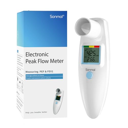 Sonmol Digital Peak Flow Meter Portable PEF Expiratoire Volume Expiratoire FEV1 Testeur avec Indicateur de Risque Rouge, Jaune, Vert