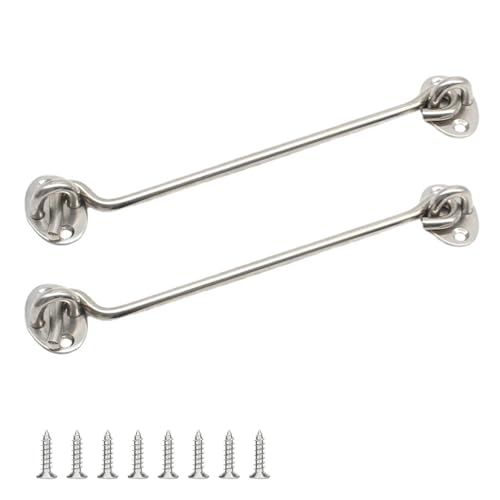 2 Pestillos de Gancho para Puerta de 25 cm (10'), Acero Inoxidable, 2 Piezas, Cierres de Seguridad para Puertas Exteriores, Ventanas, Vallas y Cobertizos, Anticorrosión, Plata