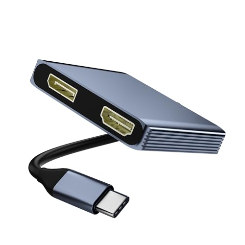 USB C to HDMI and DisplayPort Splitter Adapter 4K@60Hz, Dual Monitor Adapter for Extended Display with HDMI/DisplayPort/USB3.0/100W PD Fast Charging, Compatible with MacBook/Dell/HP/Lenovo