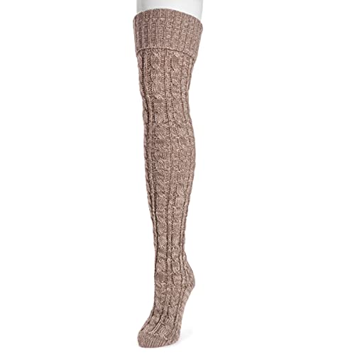 MUK LUKS Women's Cable Knit Over The Knee Socks, Driftwood/Pearl,