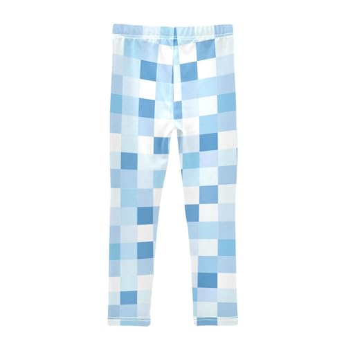 Boccsty White Blue Checkered Girls Leggings Kids Yoga Pants Dance Active Tights 4T2