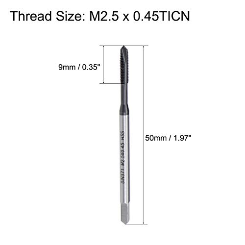 sourcing map 2St Spiralspitze Gewindebohrer H2 Toleranz TICN Beschichtet Rundschaft Vierkant Ende DIN371/376 M2,5 x 0,45