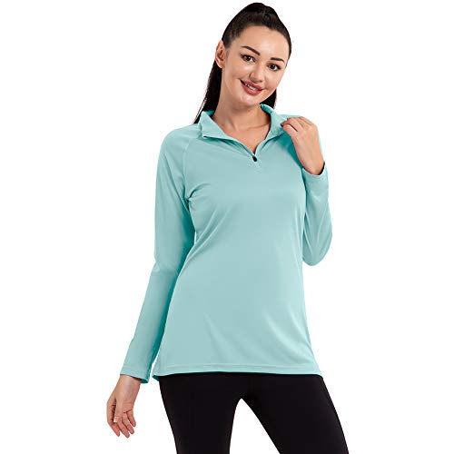 Women's UPF 50+ Sun Protection Long Sleeve T-Shirt Zipper Running Outdoor Hiking Athletic Top SPF Shirt Light Green L