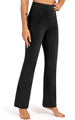 FIGESTIN Bootcut Yoga Pants for Women with Pockets, Tummy Control High Waist Workout Leggings Bootleg Yoga Pants Flare Pants Black Size XL