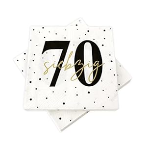 20 Servietten zum 70. Geburtstag 33×33 cm – weiß schwarz gold