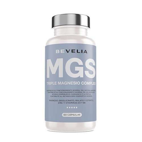 BEVELIA Triple Magnesio Complex - Magnesio Bisglicinato, Citrato y Malato de Alta Absorción con Zinc, Vitamina B6 y D3 – 60 Cápsulas Veganas – Sistema Nervioso, Músculos y Fatiga