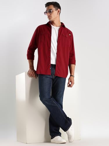 Image of Adro Cargo Shirt for Men with Double Pocket | 100% Cotton | Full Sleeve | Regular Fit