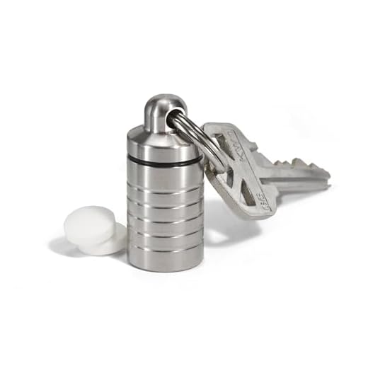 Cielo Pill Holders - Stainless Steel Keychain Pill Fob - Made in USA - Lifetime Guarantee - Petite Slim Single Chamber (0.5" id; 1.3" h) Pill Case - Everyday Carry Pill Box - EDC Container