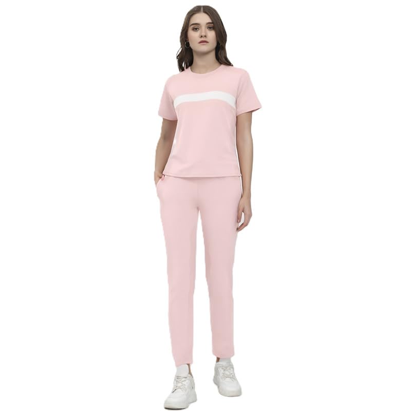 Women's Cotton Blend Tracksuit Set, Half Sleeve Round Neck, Regular Fit with Side Pockets, Straight Length and Drawstring Pants, 2 Pieces-image-25