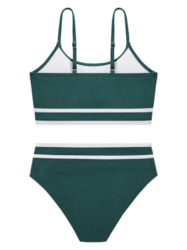 Image of Girls 2 Piece Swimsuit Ribbed Bathing Suits Color Block Adjustable Strap Bikini Set for Teens Girls Swim Suit