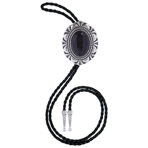 Image of Vintage Western Cowboy Rodeo Black Agate Bolo Tie for Men Women