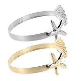 ibasenice Pulseras de Playa para Mujer 2 Piezas Ajustables Diseño Abierto de Estrella de Mar y Concha Metálicas en Color Dorado y Plateado Joyería Marina Boho Tropical Veraniega