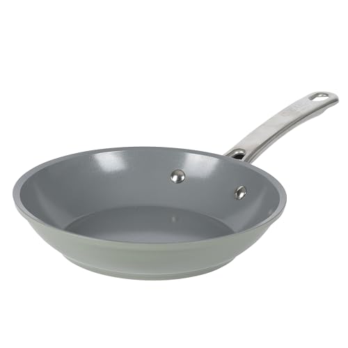 Image of Sur La Table Kitchen Essentials 8 Inch Fry Pan PFA Free Titanium Ceramic Nonstick Interior Forged Aluminum Cookware Frying Pan - Green - Induction Compatible