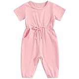 Mubineo Toddler Baby Girl Boy Summer Fall Clothes Basic Plain Romper Jumpsuit Short Sleeve Rompers Cute Newborn Outfits (Pink, 3-6 Months)