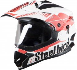 Steelbird SB-42 Airborne Glossy White with Red with Plain Visor with P.Cap,600 mm