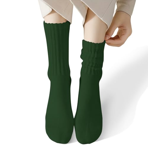 Image of COUVER Womens Scrunched Slouch Socks Soft Cotton Breathable Retro Crew or Knee High, Multiple Colors