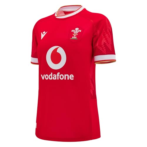 Macron Wales WRU 2024/25 Womens Six Nations Home Rugby Shirt (UK, Numeric, 8, Regular, Regular, Red)