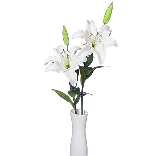 huaao 2PCS Fleurs Artificielles lys Blanc en Latex 76 cm de Tige, Touche Véritable, Bouquets Artificiels Arrangement Floral Floraux, Décoration pour Mariage,...