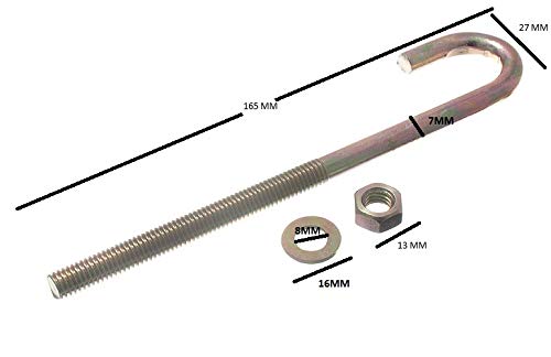 2 x Hook Bolt FIXINGS M8 X 160MM ZY ZINC Plated Rust Resistant