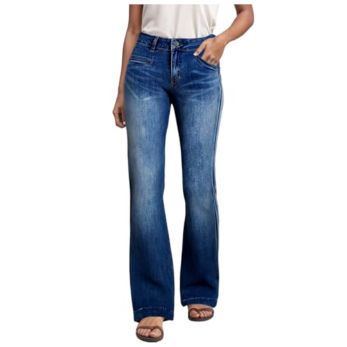 Jean droit femme coupe confortable en tissu denim flexible