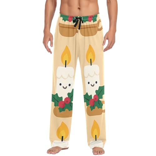 Christmas Candles Pattern Men's Pajama Bottoms Plaid Pajamas Pants for Men Soft Long Lounge Woven Pj Sleep Pant with Pockets2