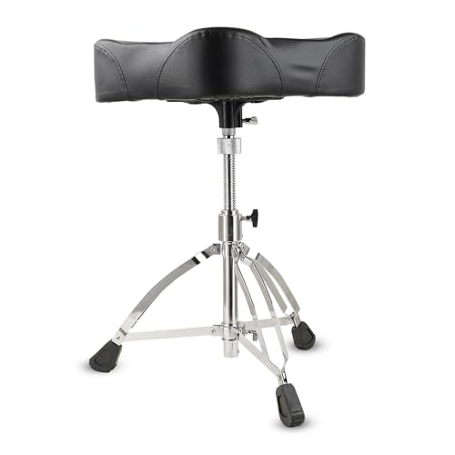Image of Kadence DRTH-BKJ01 Touring Series Saddle Style Drum Throne | Ergonomic Contoured Seat | 360 Swivel | Height Adjustable Double-Braced Tripod Base | Black