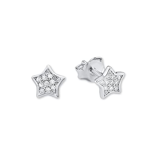 amor Orecchini a perno in Argento 925 per bambina, con zirconi sintetici, 0,6 cm, Argento, stella, Fornito in confezione regalo per gioielli